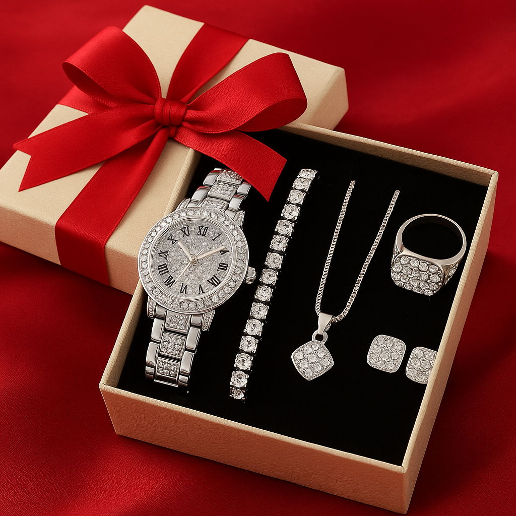 Set de Reloj y Joyería de Lujo para Mujer – Estilo Brillante