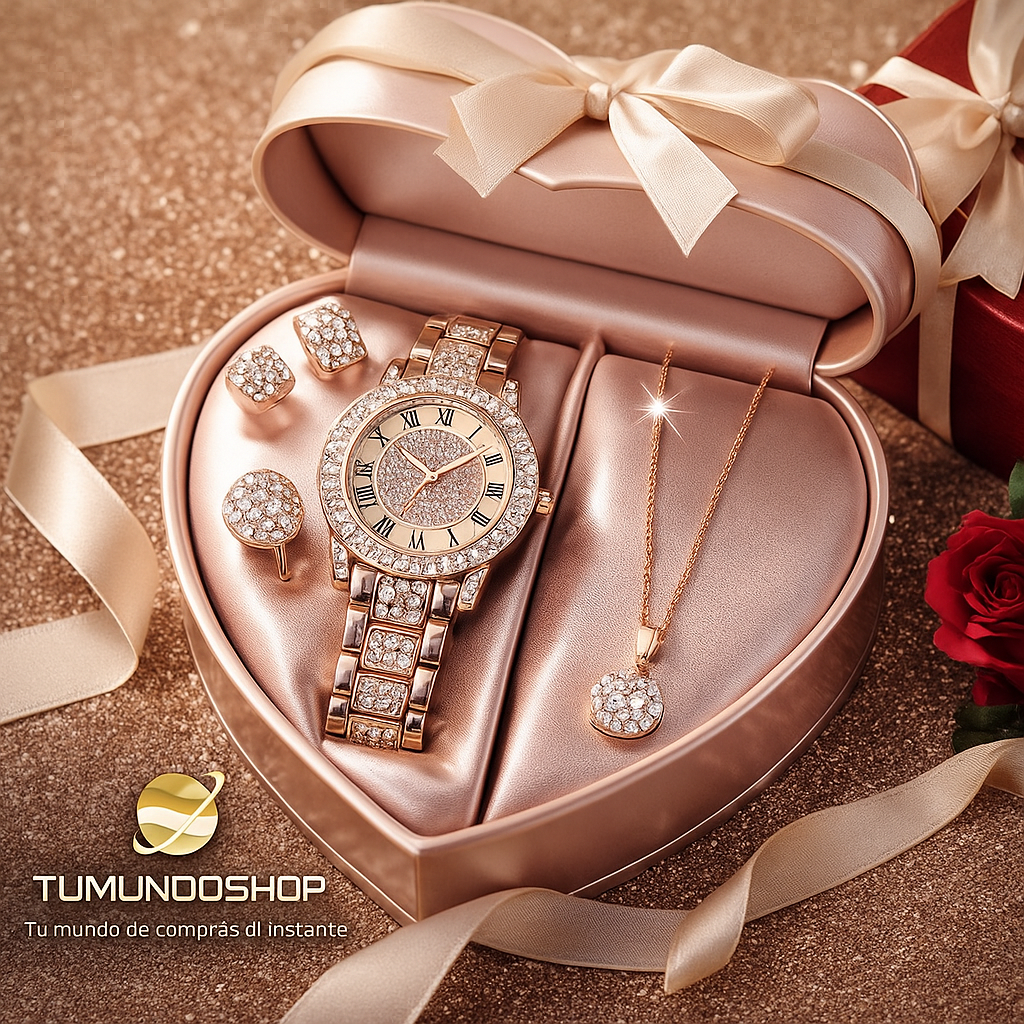 Set de Joyería Premium Dorado Rosé para Mujer – Elegancia y Brillo