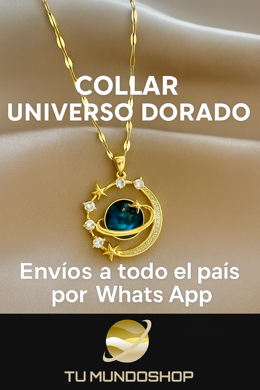 Collar Universo Dorado – Planeta y Luna | Joyería Premium TuMundoShop