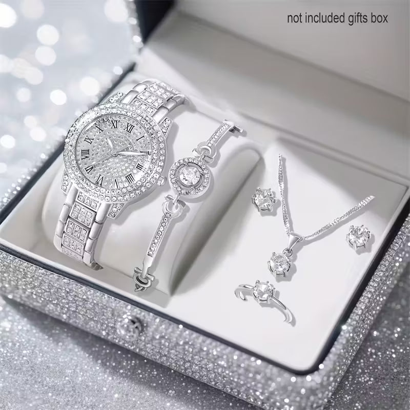 Set de Reloj y Joyería de Lujo para Mujer – Estilo Brillante